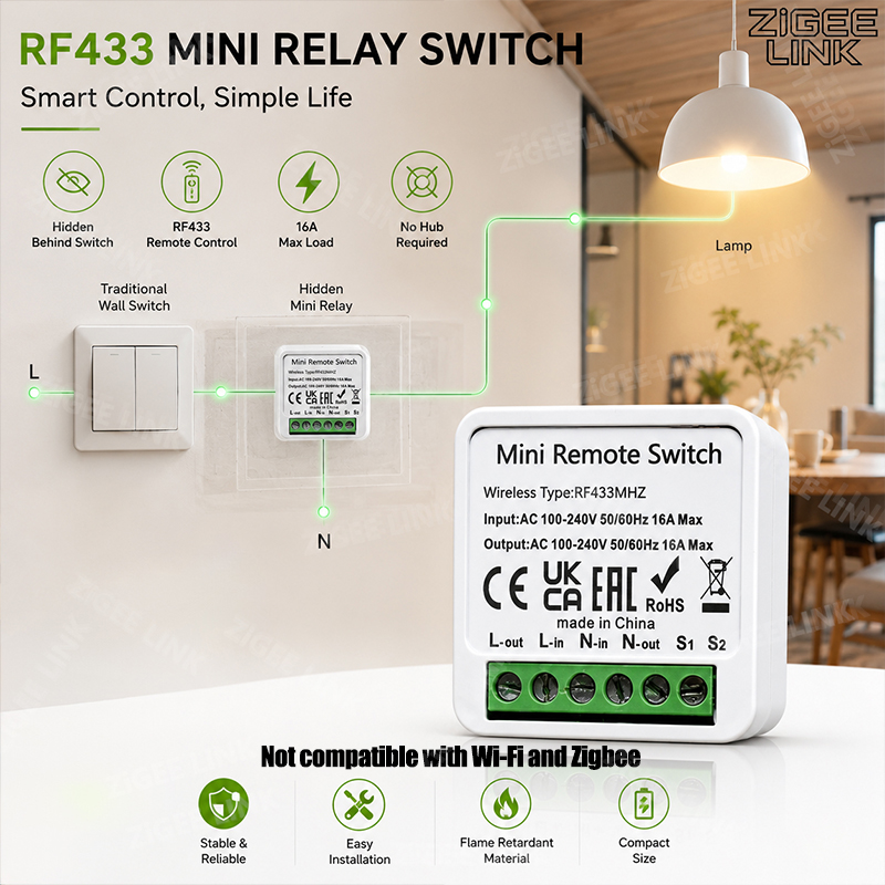 RF433MHz 16A ミニスマートリレーレシーバースイッ - Home Automation Systems Diy のレビューと価格